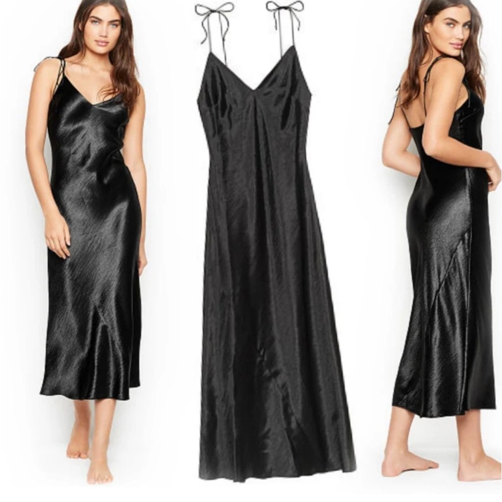Victoria's Secret Black Satin Slip Dress